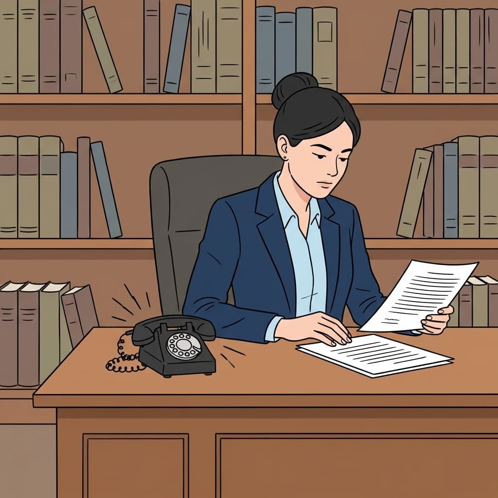 Lawyer reviewing documents while phone rings - KaiCalls handles your calls